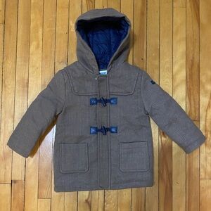 Mayoral Hooded Toggle Winter Coat Jacket Brown Herringbone Quilted Lining Sz 18M